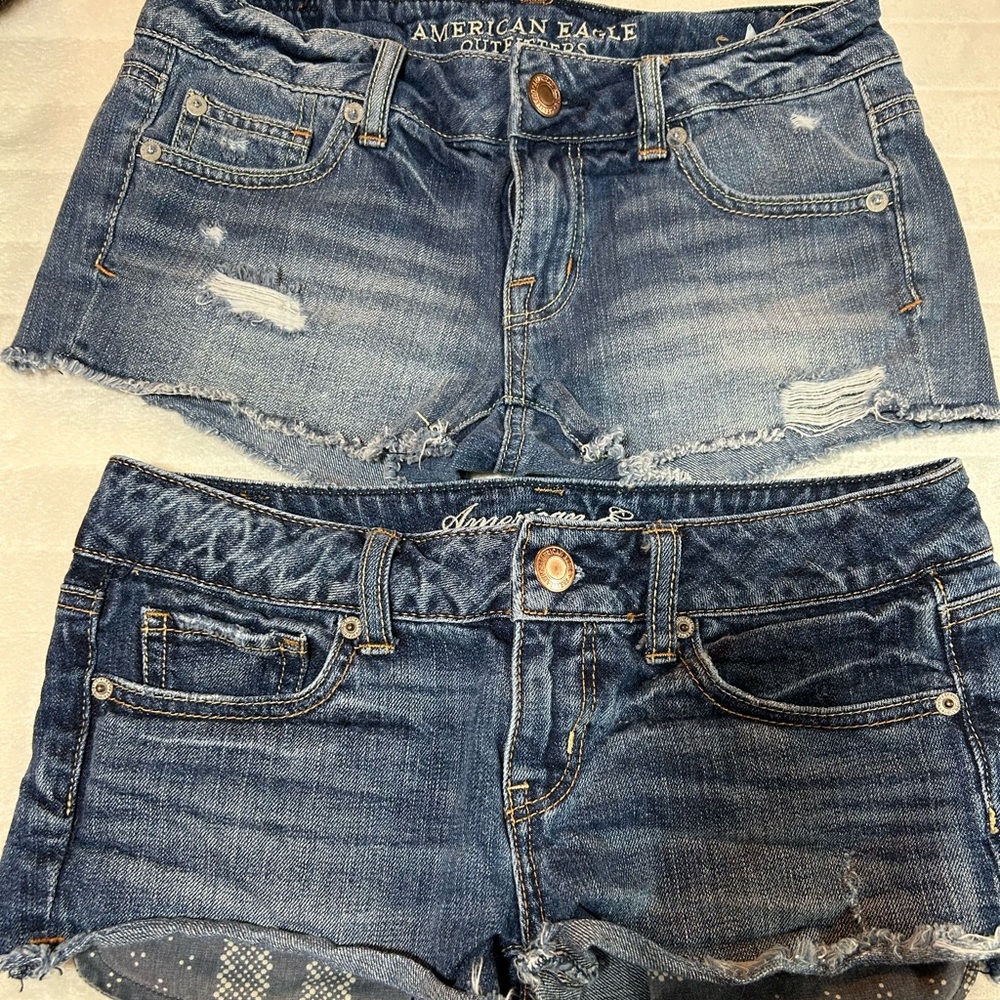 Y2K Micro Shortie Shorts American Eagle AEO Jean Shorts,
Size 0, TWO Pairs!